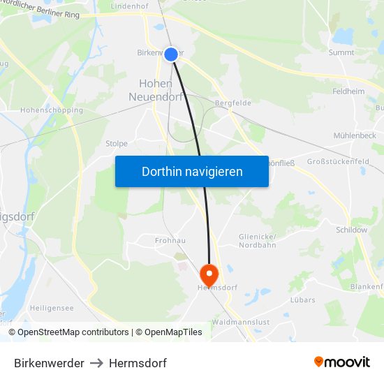 Birkenwerder to Hermsdorf map