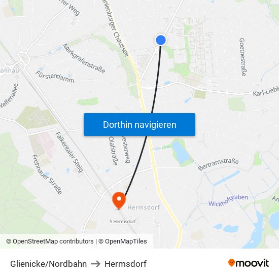 Glienicke/Nordbahn to Hermsdorf map
