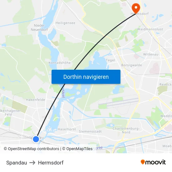 Spandau to Hermsdorf map