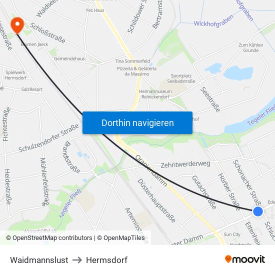 Waidmannslust to Hermsdorf map