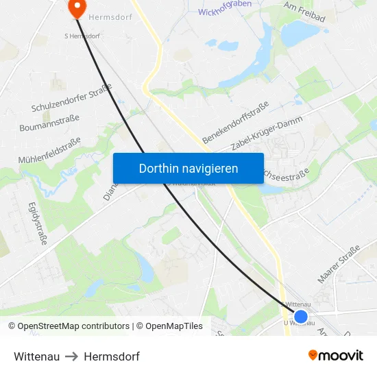 Wittenau to Hermsdorf map