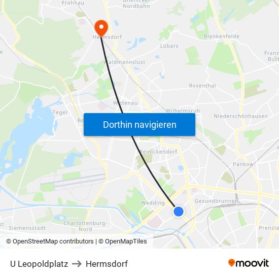 U Leopoldplatz to Hermsdorf map