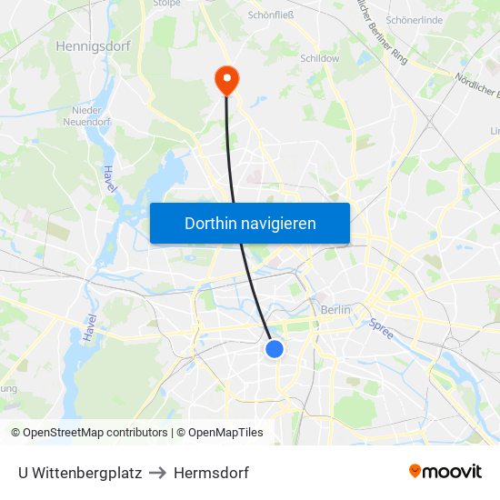 U Wittenbergplatz to Hermsdorf map