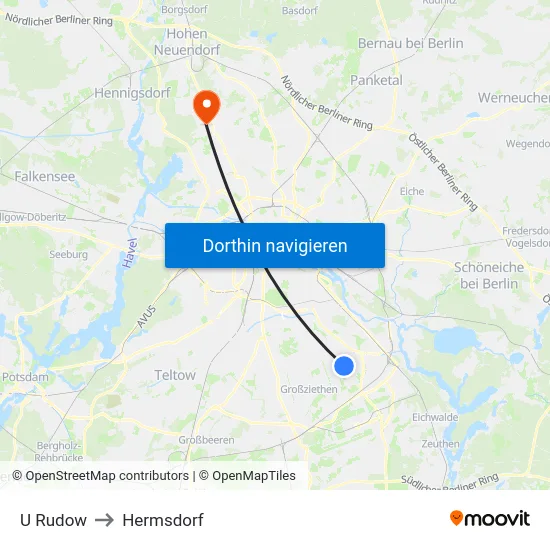 U Rudow to Hermsdorf map