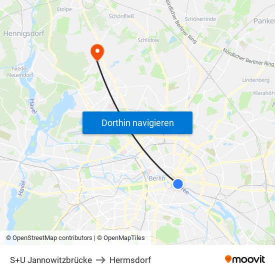 S+U Jannowitzbrücke to Hermsdorf map