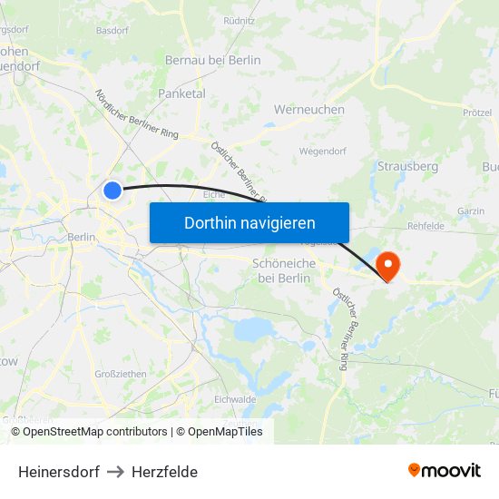 Heinersdorf to Herzfelde map