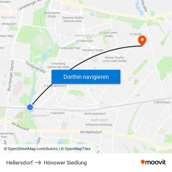 Hellersdorf to Hönower Siedlung map