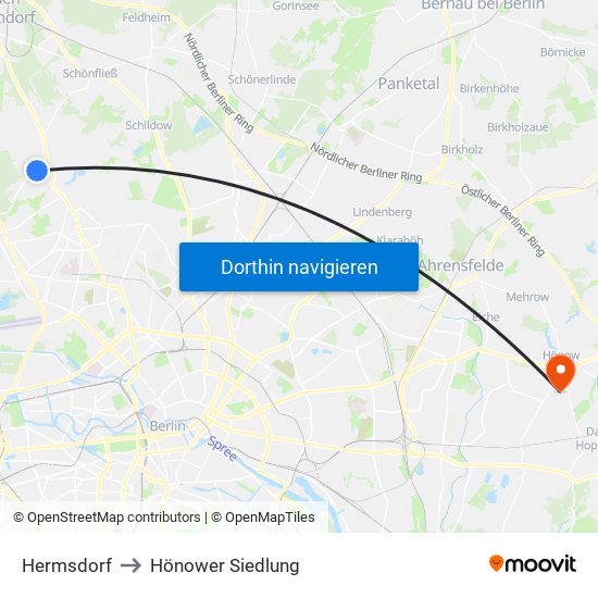 Hermsdorf to Hönower Siedlung map