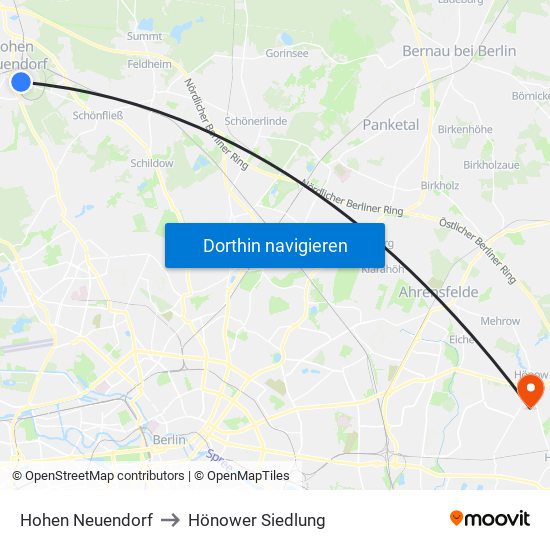 Hohen Neuendorf to Hönower Siedlung map