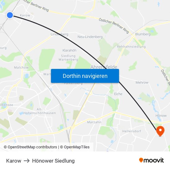 Karow to Hönower Siedlung map