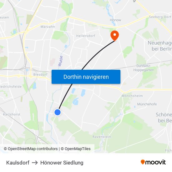 Kaulsdorf to Hönower Siedlung map
