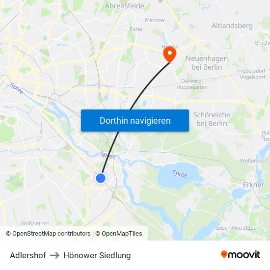 Adlershof to Hönower Siedlung map