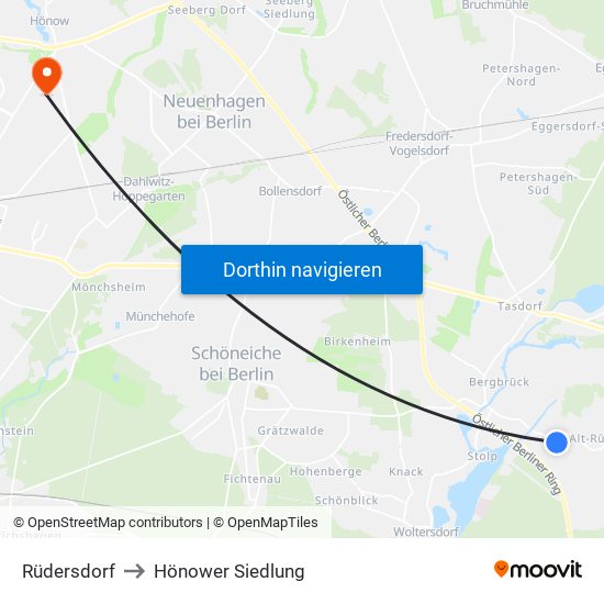 Rüdersdorf to Hönower Siedlung map