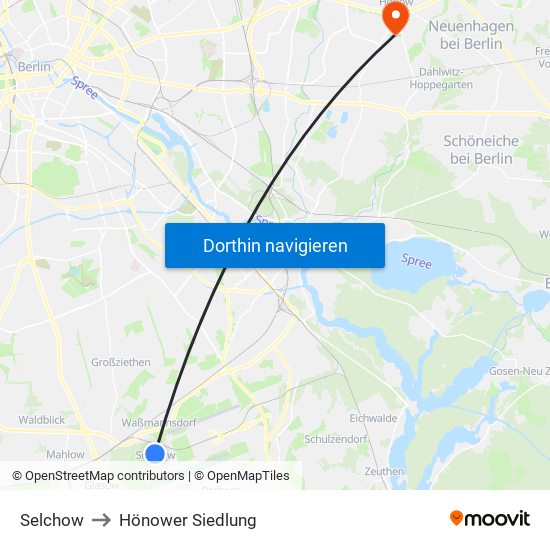 Selchow to Hönower Siedlung map