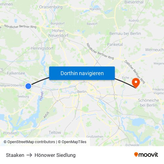 Staaken to Hönower Siedlung map