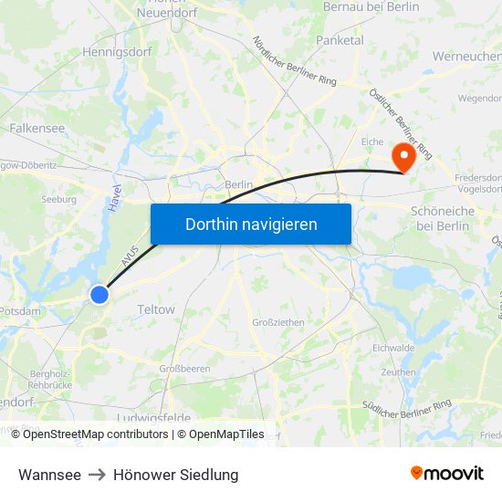 Wannsee to Hönower Siedlung map