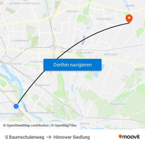 S Baumschulenweg to Hönower Siedlung map