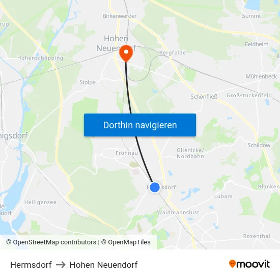 Hermsdorf to Hohen Neuendorf map