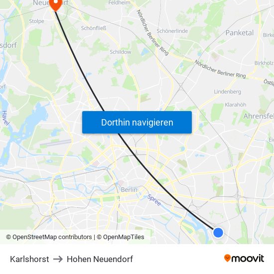 Karlshorst to Hohen Neuendorf map