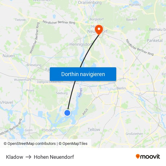 Kladow to Hohen Neuendorf map
