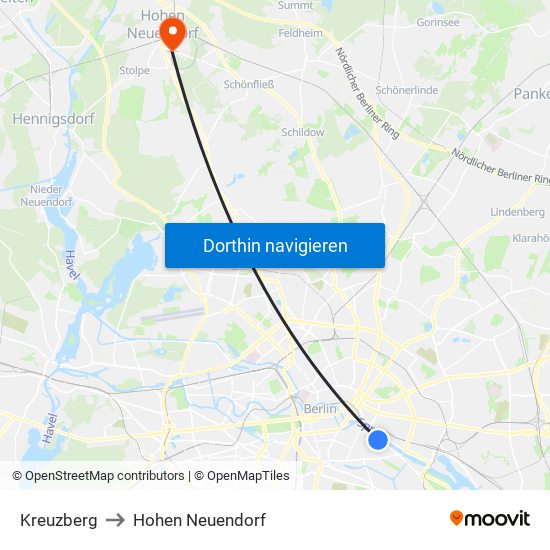 Kreuzberg to Hohen Neuendorf map