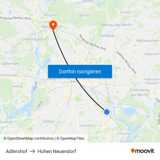 Adlershof to Hohen Neuendorf map