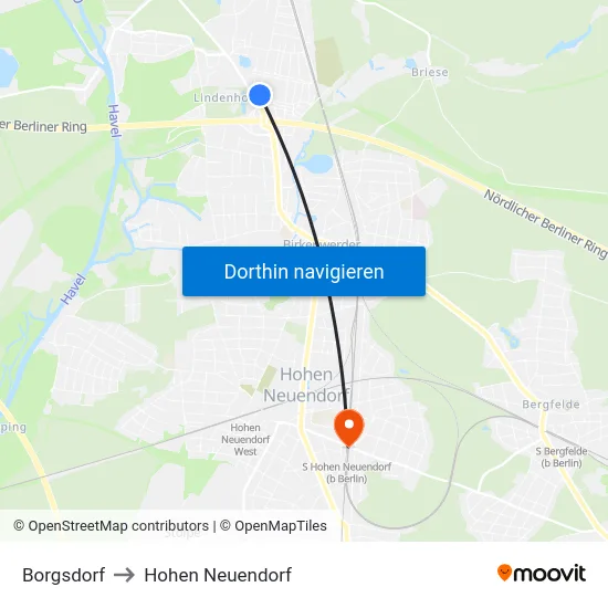 Borgsdorf to Hohen Neuendorf map