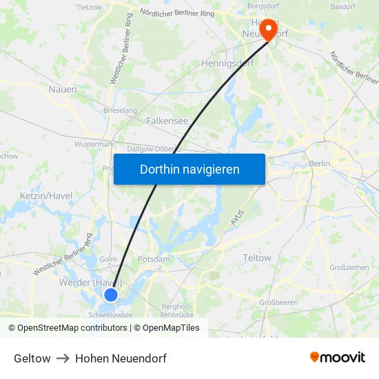 Geltow to Hohen Neuendorf map