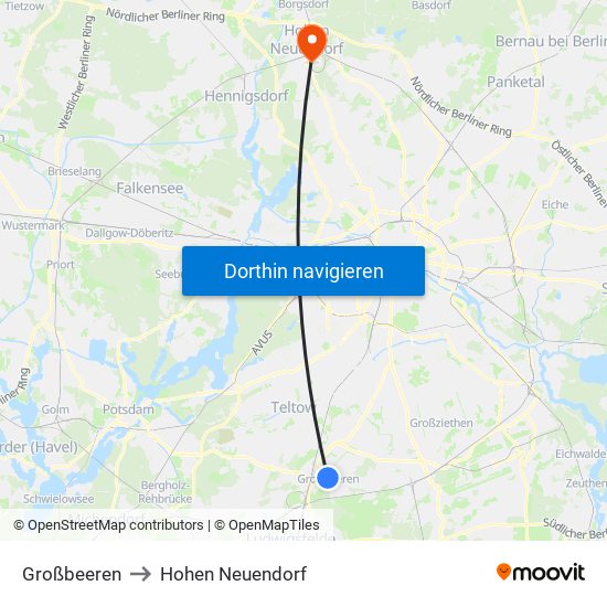 Großbeeren to Hohen Neuendorf map