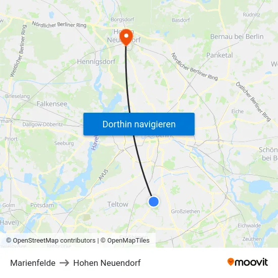 Marienfelde to Hohen Neuendorf map