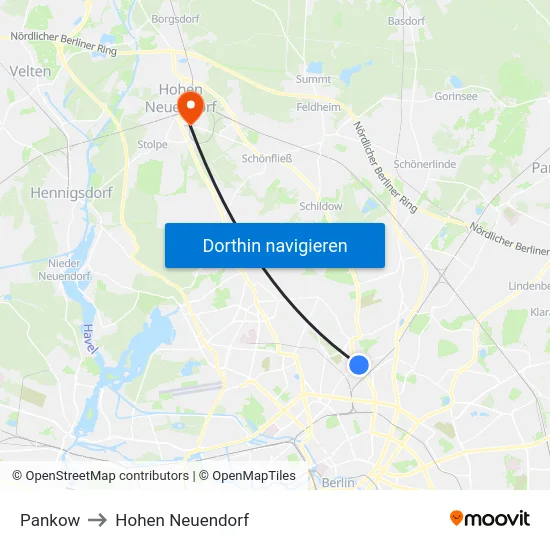 Pankow to Hohen Neuendorf map