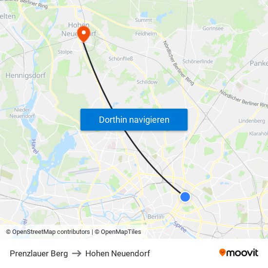 Prenzlauer Berg to Hohen Neuendorf map