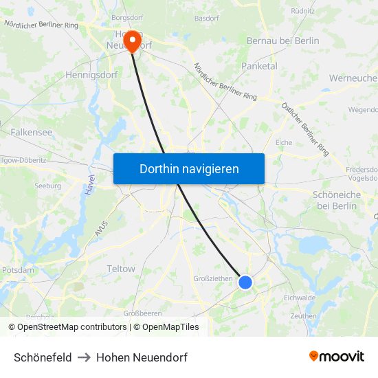 Schönefeld to Hohen Neuendorf map