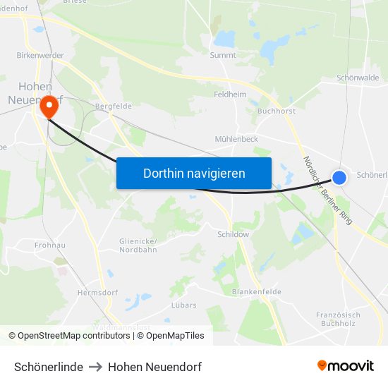 Schönerlinde to Hohen Neuendorf map