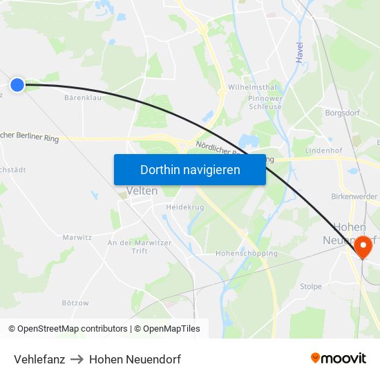 Vehlefanz to Hohen Neuendorf map