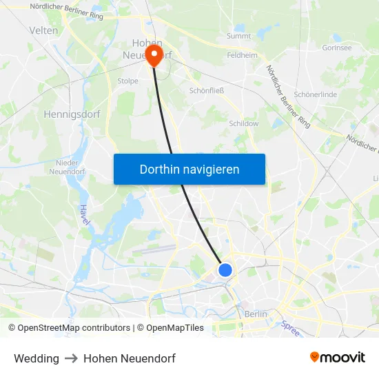 Wedding to Hohen Neuendorf map