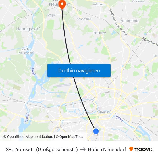 S+U Yorckstr. (Großgörschenstr.) to Hohen Neuendorf map