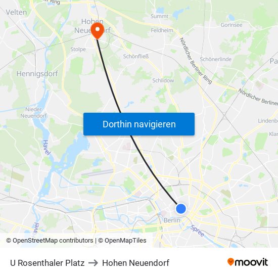 U Rosenthaler Platz to Hohen Neuendorf map