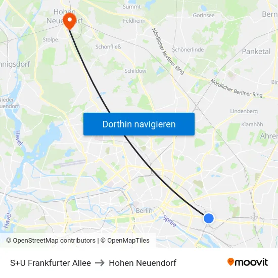 S+U Frankfurter Allee to Hohen Neuendorf map