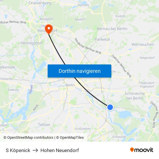 S Köpenick to Hohen Neuendorf map