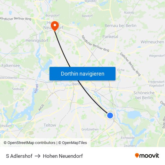 S Adlershof to Hohen Neuendorf map