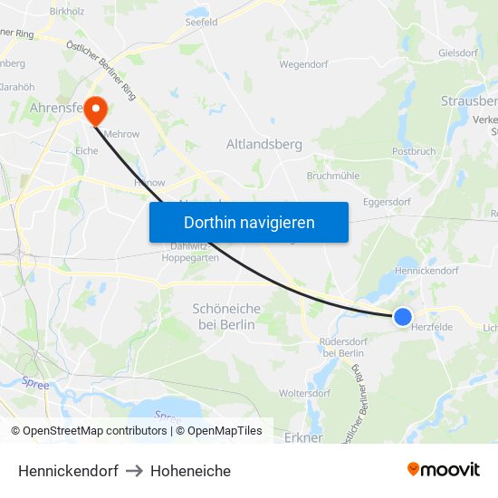 Hennickendorf to Hoheneiche map