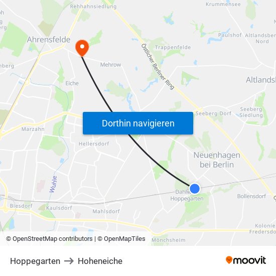 Hoppegarten to Hoheneiche map