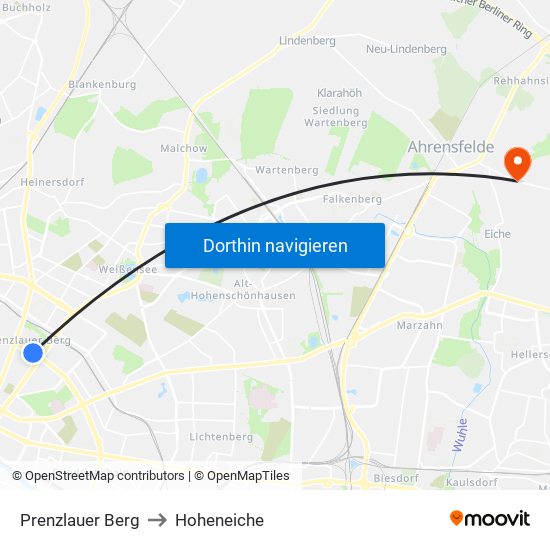 Prenzlauer Berg to Hoheneiche map