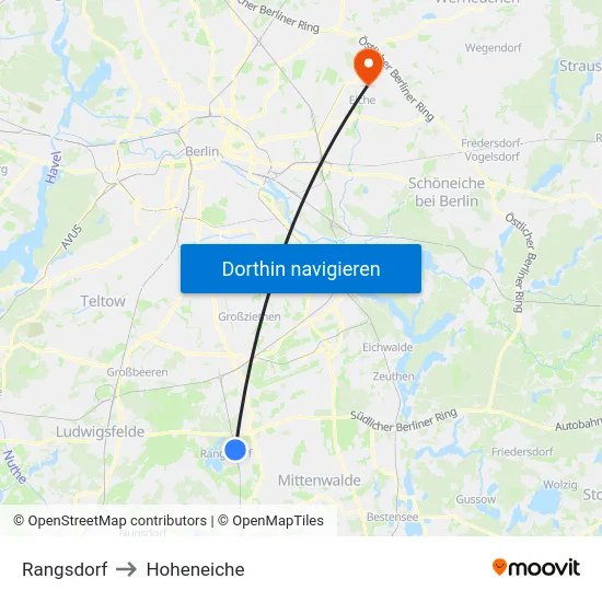 Rangsdorf to Hoheneiche map