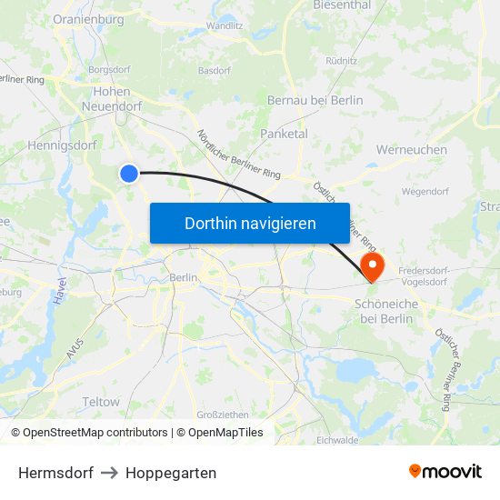 Hermsdorf to Hoppegarten map