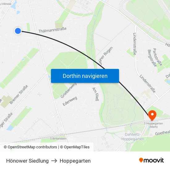 Hönower Siedlung to Hoppegarten map