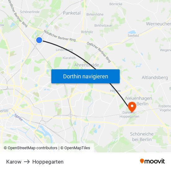 Karow to Hoppegarten map