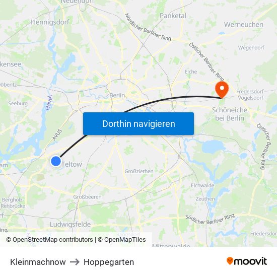 Kleinmachnow to Hoppegarten map