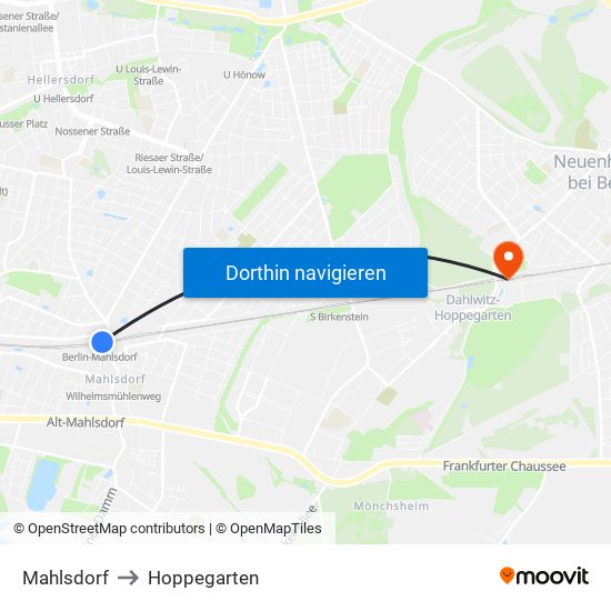 Mahlsdorf to Hoppegarten map